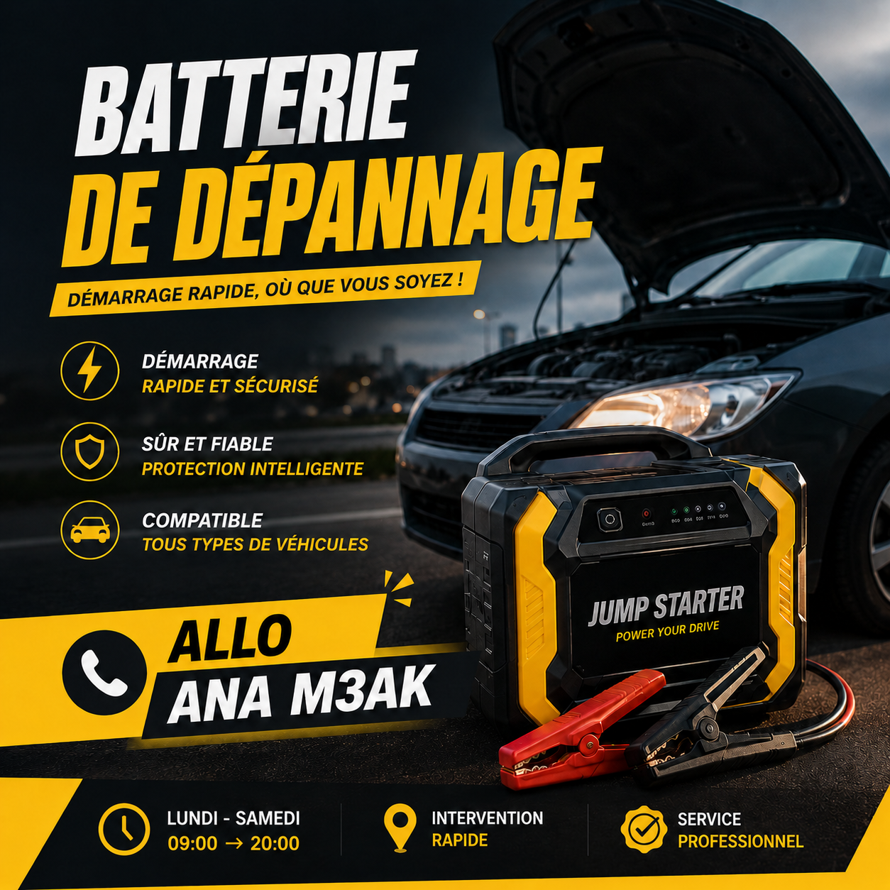 Technicien remplaçant une batterie de voiture à domicile à Fès